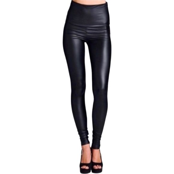 FAUX LEATHER HIGH WAISTED LEGGINGS - Picture 2 of 6